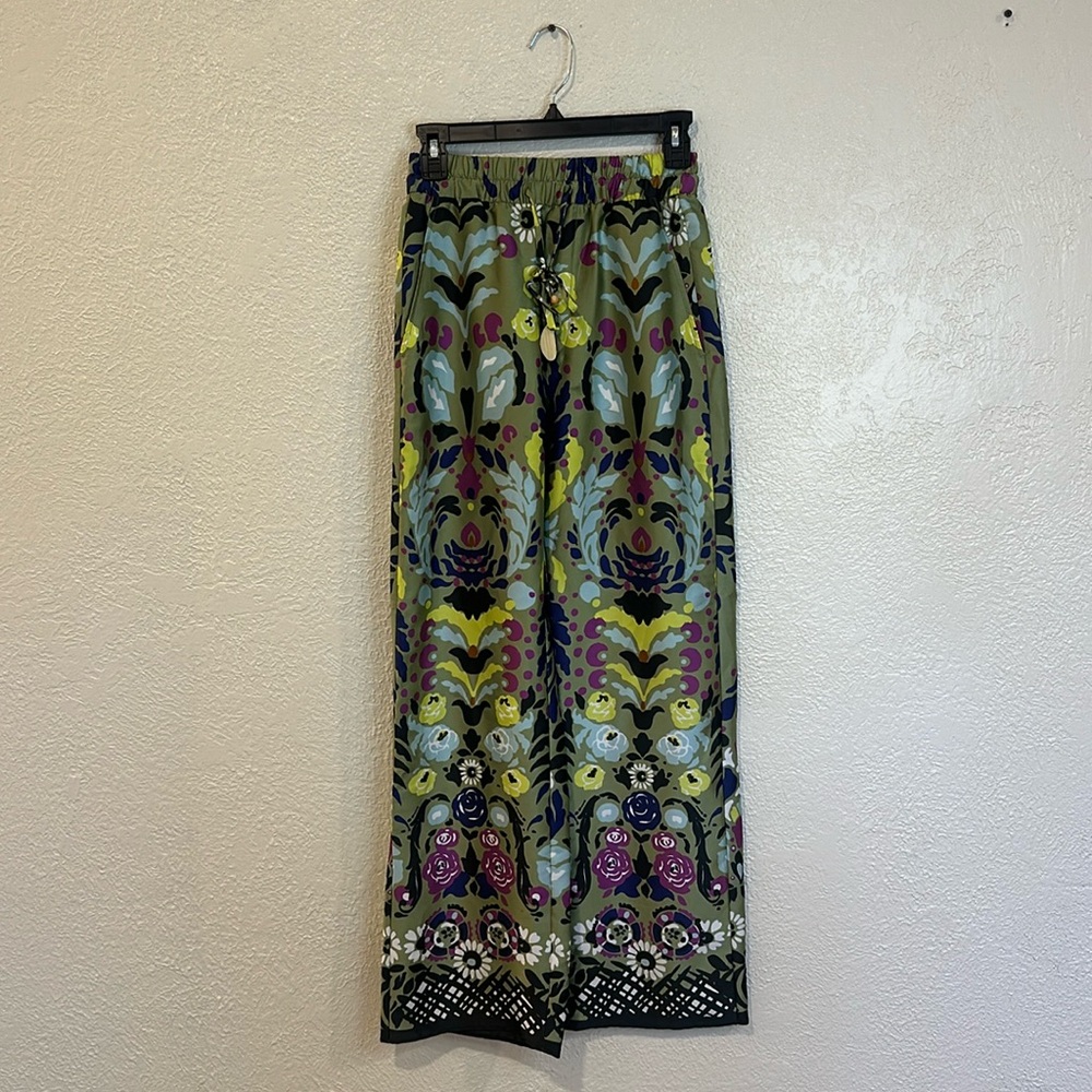 Zara Silly Floral Colorful Wide Leg Pants / lounge / sleepwear w pockets